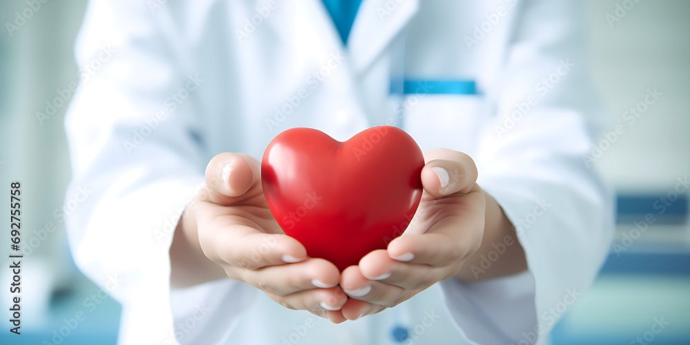 Doctor's hands holding a heart in her hands