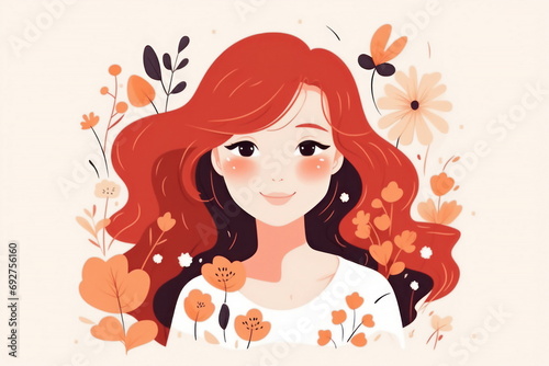 girl with red hair and flowers