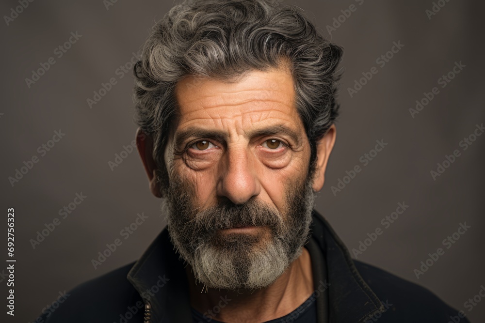 Portrait of a bearded man in a black jacket on a dark background