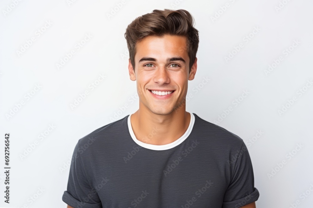 Portrait of a happy young man smiling at camera on white background Portrait of a happy young man smiling at camera on white background