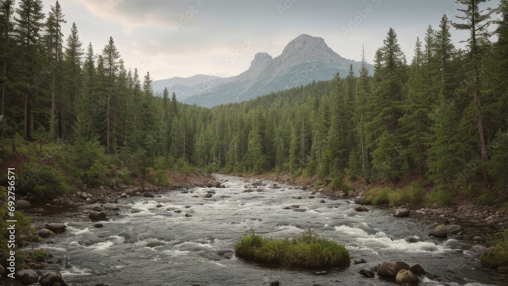 The forest in the mountains, stream in the forest, river in the woods