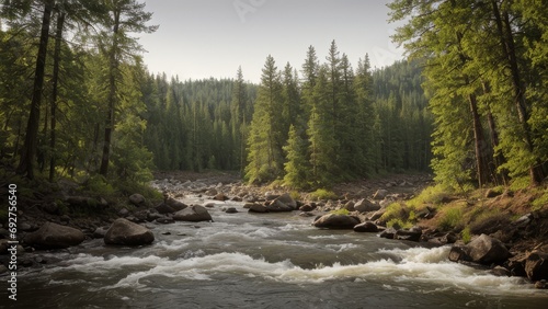 The forest in the mountains, stream in the forest, river in the woods