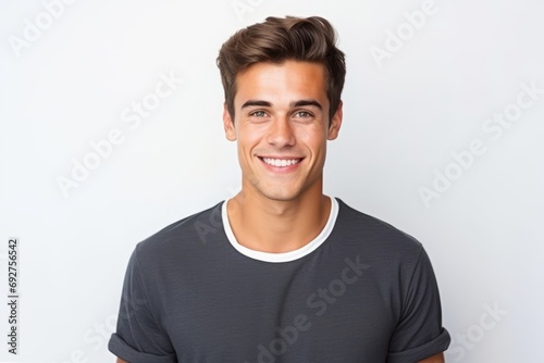 Portrait of a happy young man smiling at camera on white background © Loli