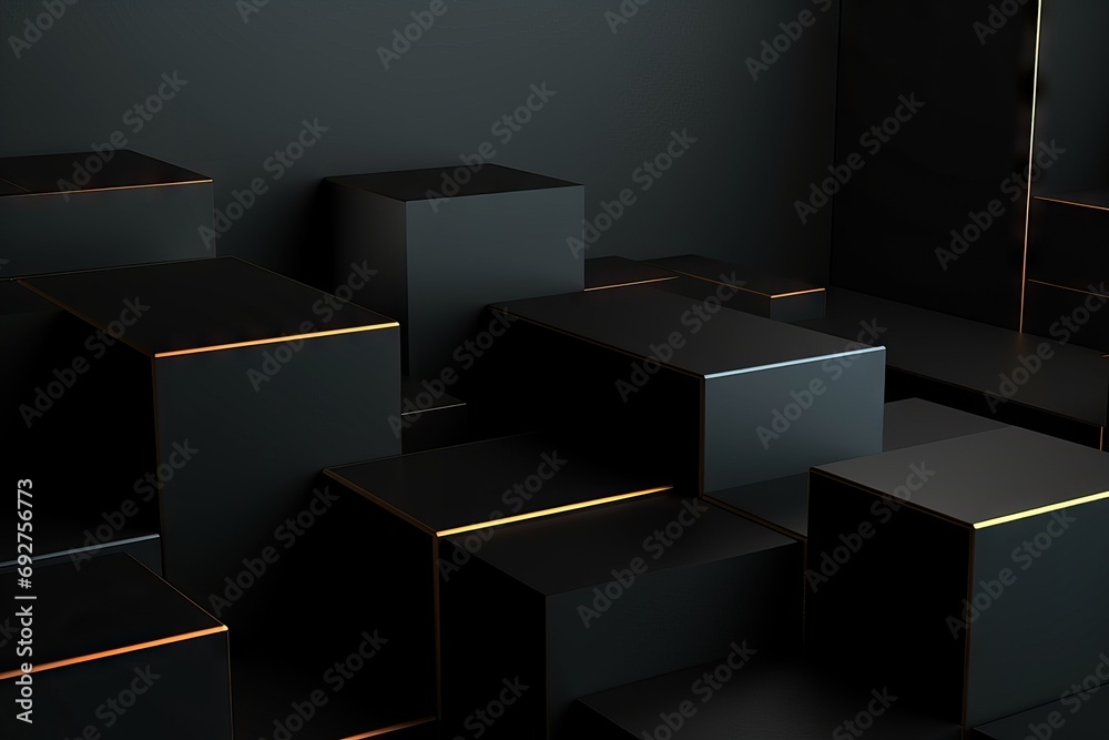 advertising commercial background geometric dark rendering 3D simple pedestal exhibition display show modern object racked template box cube isolated empty white three-dimensional abstract art - obrazy, fototapety, plakaty 