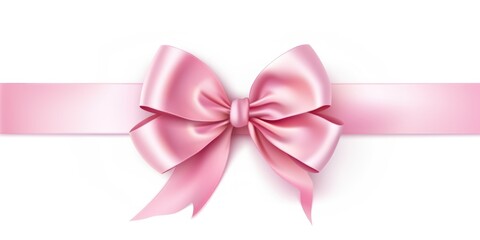 A pink ribbon with a bow on a white background. Photorealistic clipart on white background.