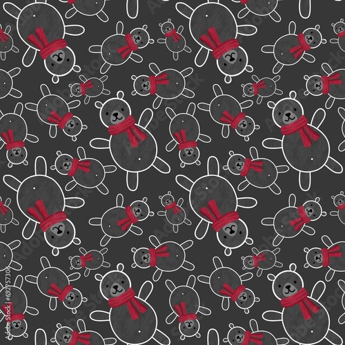 Cartoon winter animals seamless bears and scarf pattern for Christmas wrapping paper and fabrics