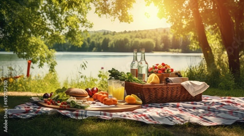 salads sunny picnic food illustration fruits cheese, crackers grapes, watermelon chips salads sunny picnic food