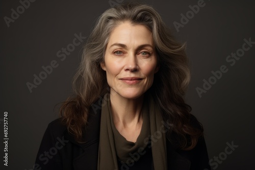 Portrait of a beautiful middle-aged woman on a dark background photo