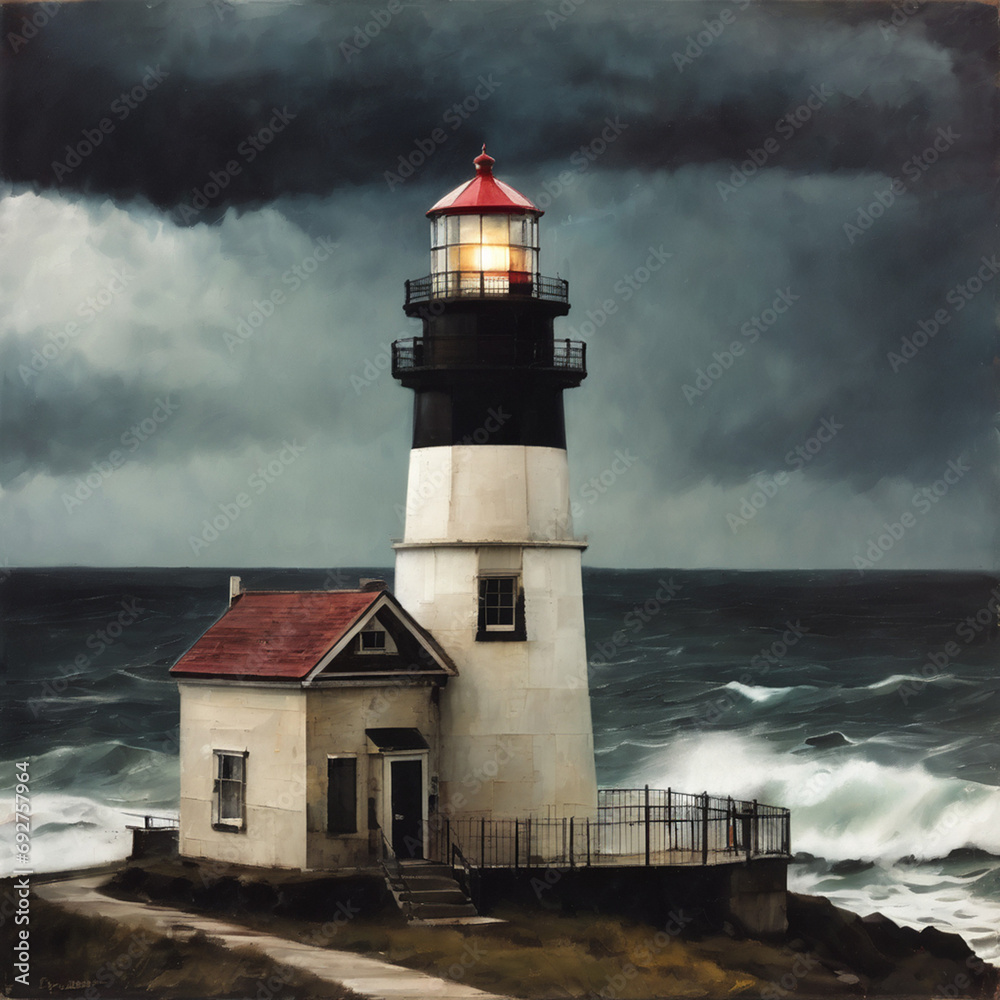 Oil painting of lighthouse