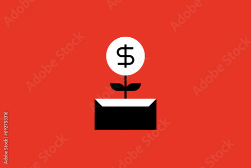 a money tree with a dollar sign growing from a postal letter illustration. Vector illustration in flat style design.	