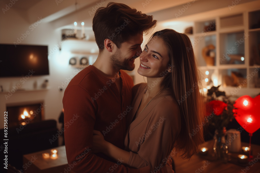 Valentine's Embrace - Young Couple's Cozy Celebration at Home Valentine's Embrace - Young Couple's Cozy Celebration at Home