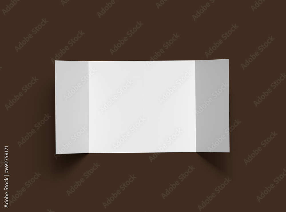 Blank 4-panel roll fold leaflet 3d render to present your design. Blank 4-panel roll fold leaflet 3d render to present your design.