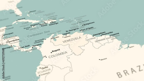 Venezuela on the world map. Smooth map rotation. 4K animation. photo