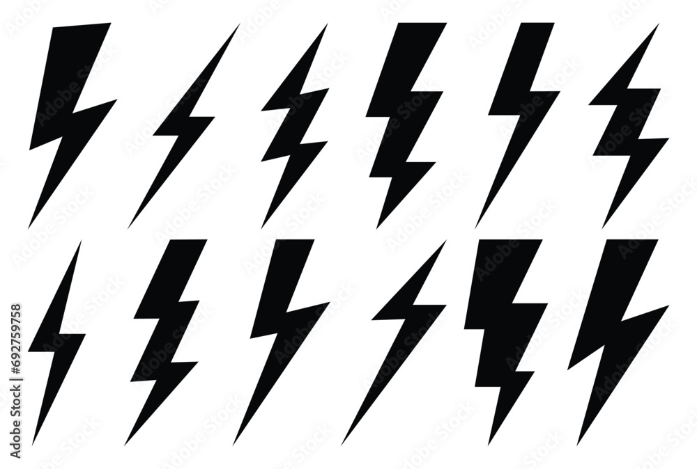 Lightning bolt icons set.Vector simple icons in flat style. Set lightning bolt vector on white background.Vector illustration - obrazy, fototapety, plakaty 