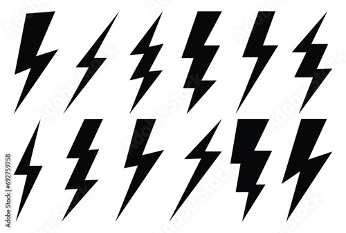 Lightning bolt icons set.Vector simple icons in flat style. Set lightning bolt vector on white background.Vector illustration photo