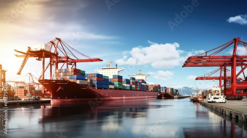 dock harbor ship cargo illustration container freight, maritime export, import trade dock harbor ship cargo