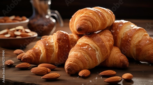 delicious pastry croissan food illustration breakfast dough, almond chocolate, buttery sweet delicious pastry croissan food photo