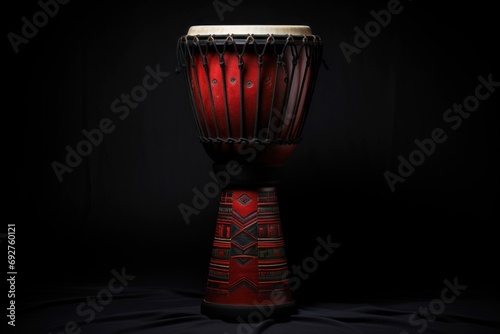 Djembe drum on a black background. Traditional percussion musical instrument of African culture. Suitable for musical design, article, blog, social media post, album cover, poster
