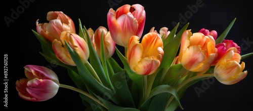 beautiful tulips on a black background