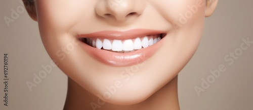 portrait of a woman's mouth showing clean teeth photo