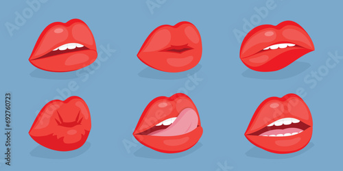 3D Isometric Flat Vector Set of Female Lips  Expression Different Emotions