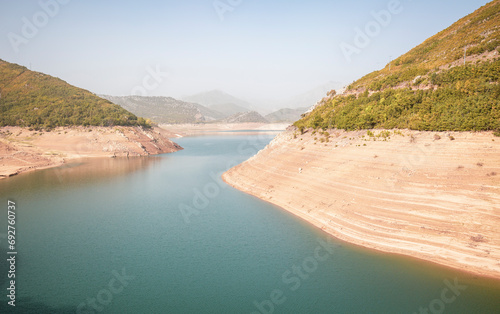 Embalse de Luna reservoir, Barrios de Luna, province of Leon, Castile and Leon, Spain - 2022 drought