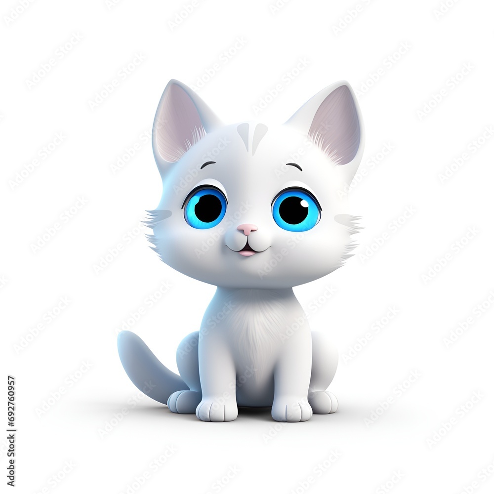 Charming 3D Cartoon Cat Icon on White Background