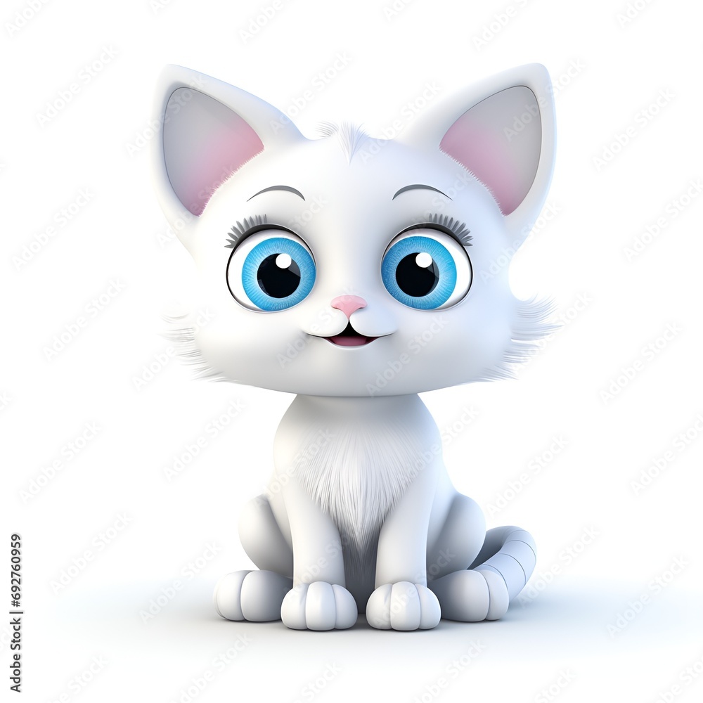 Charming 3D Cartoon Cat Icon on White Background