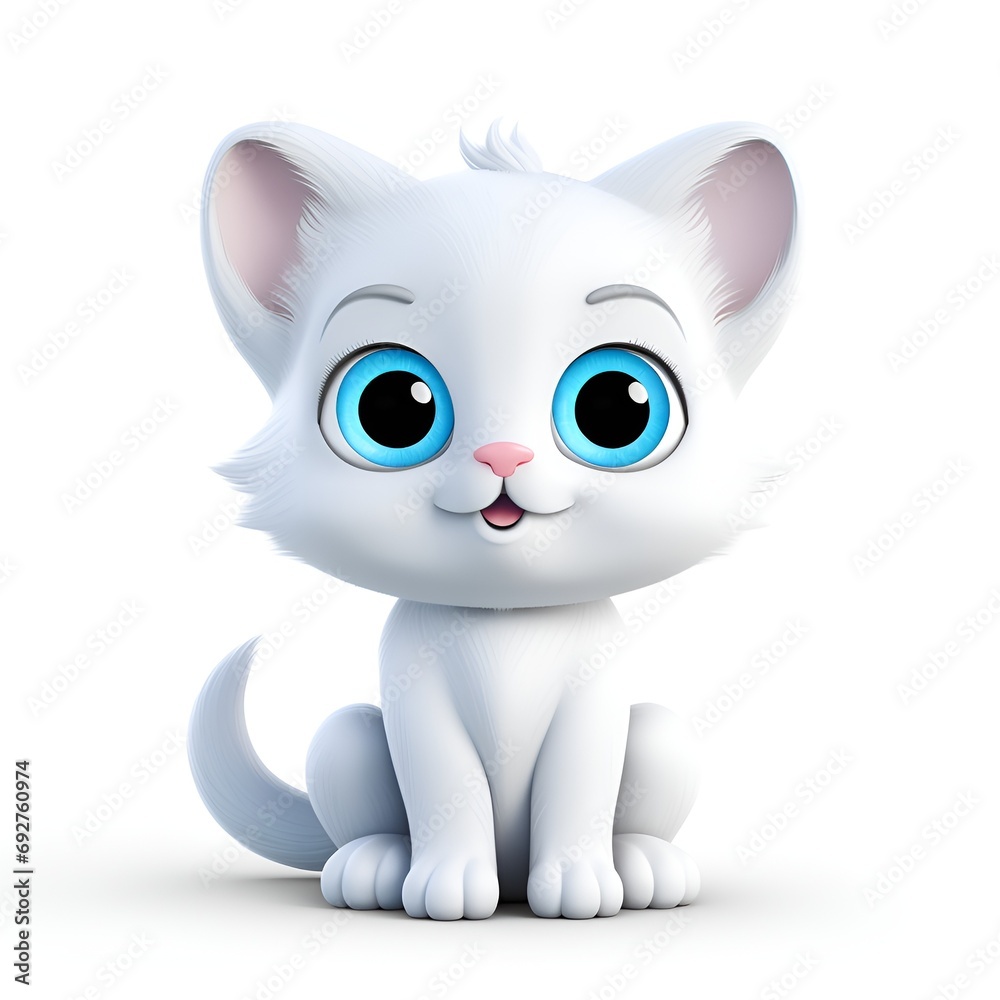Charming 3D Cartoon Cat Icon on White Background Charming 3D Cartoon Cat Icon on White Background