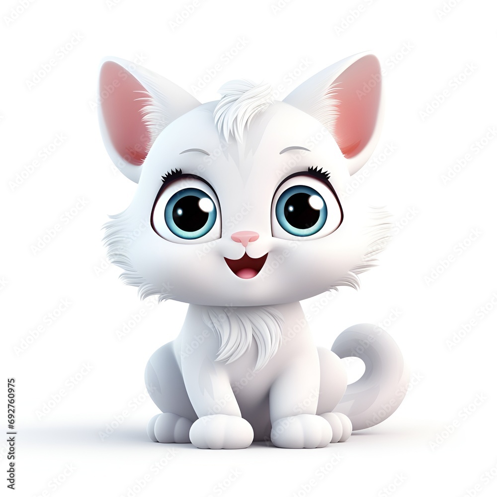 Charming 3D Cartoon Cat Icon on White Background Charming 3D Cartoon Cat Icon on White Background