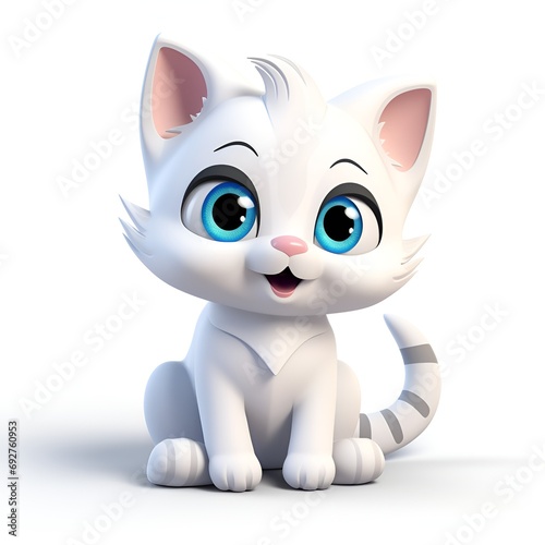 Charming 3D Cartoon Cat Icon on White Background