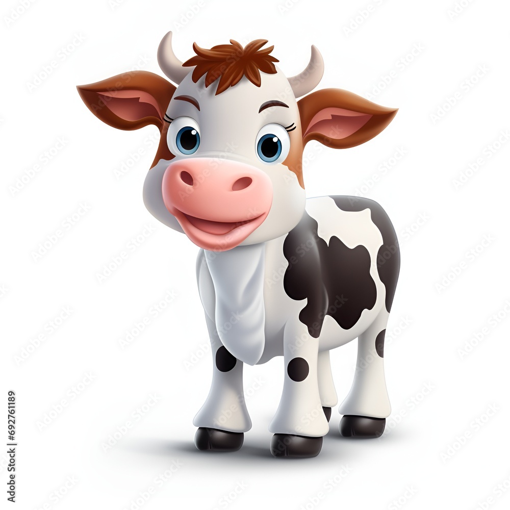 Adorable 3D Cow Cartoon Icon on White Background