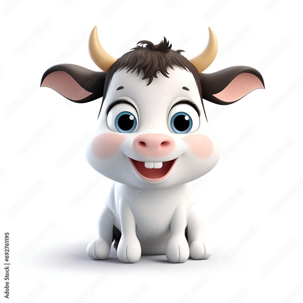 Adorable 3D Cow Cartoon Icon on White Background Adorable 3D Cow Cartoon Icon on White Background