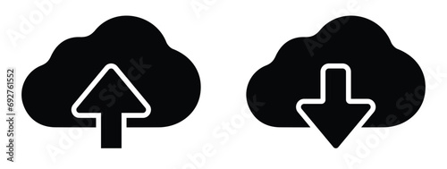 Cloud download and upload icon.Cloud with arrow up and down simple outline and filled sign.Flat sign for mobile and web design.Download symbol. photo