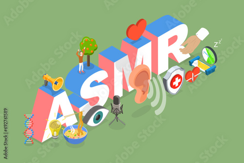 3D Isometric Flat Vector Illustration of ASMR, Autonomous Sensory Meridian Response