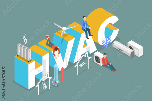 3D Isometric Flat Vector Illustration of HVAC, Heating Ventilation Air Conditioning