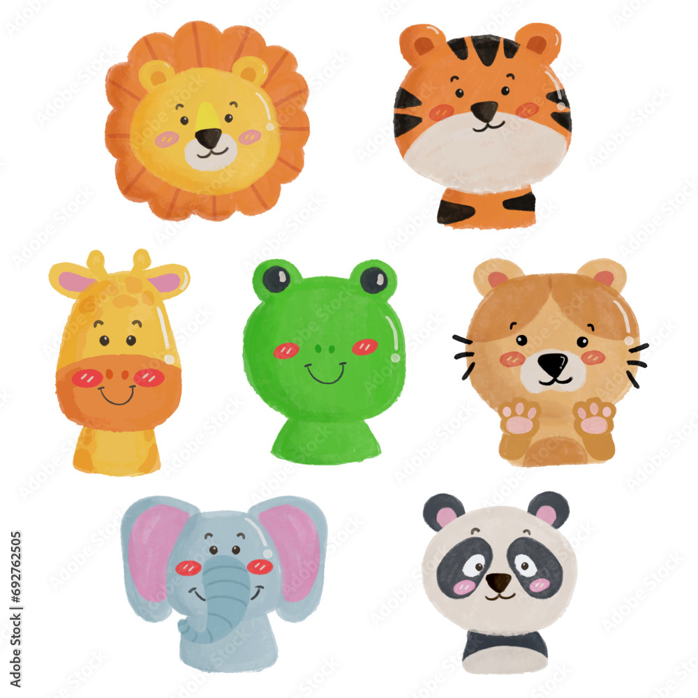 Cute Watercolor Wild Animals Element Set Cute Watercolor Wild Animals Element Set