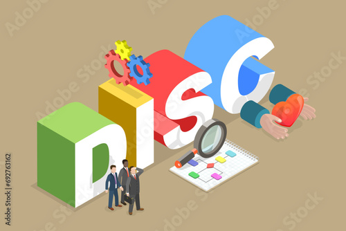 3D Isometric Flat Vector Illustration of DISC, Dominance, Influence, Steadiness and Conscientiousness