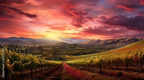 winery vineyards farmland landscape illustration agriculture countryside, harvest wine, scenic rural winery vineyards farmland landscape