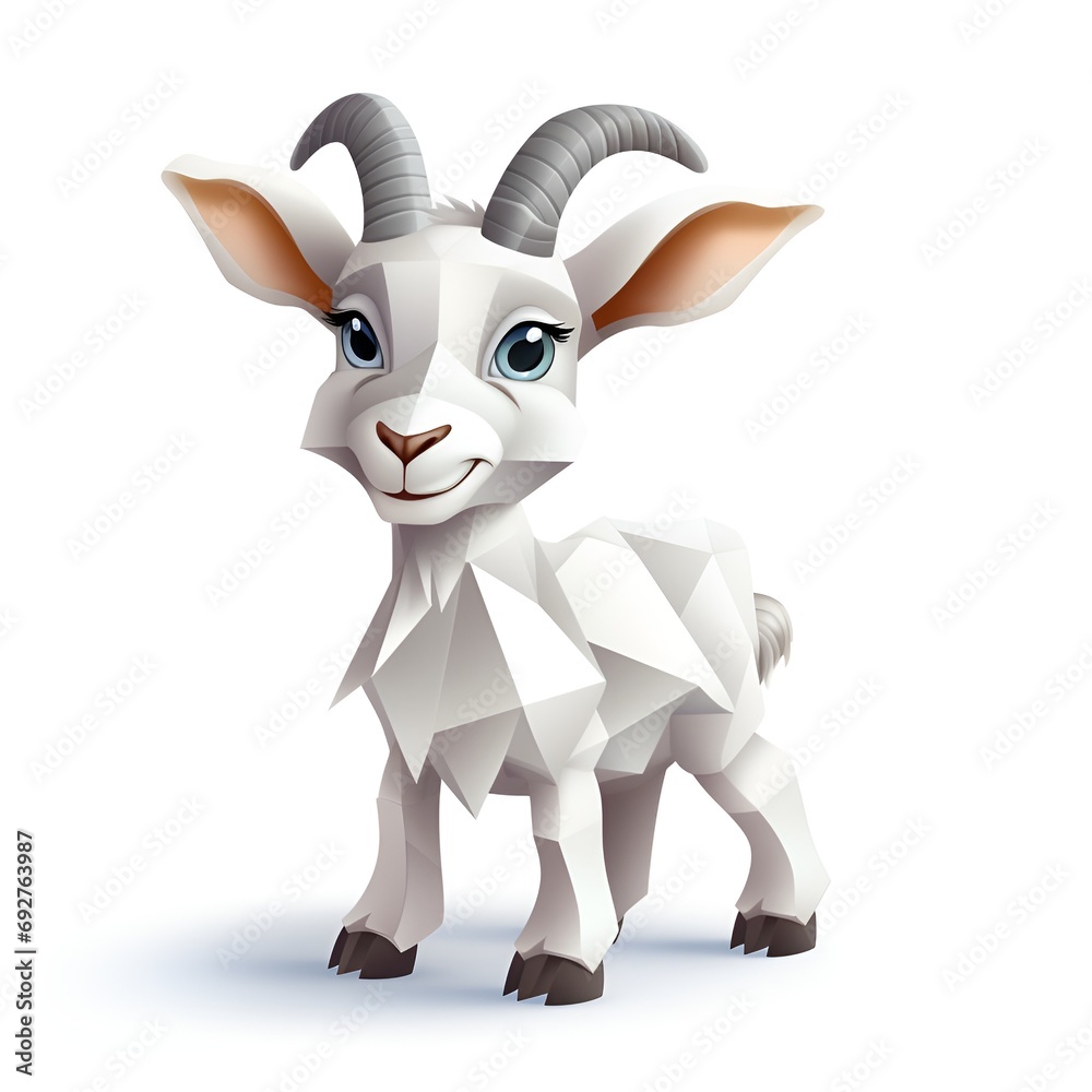 Cute 3D Goat Cartoon Icon on White Background