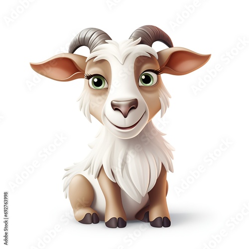 Cute 3D Goat Cartoon Icon on White Background