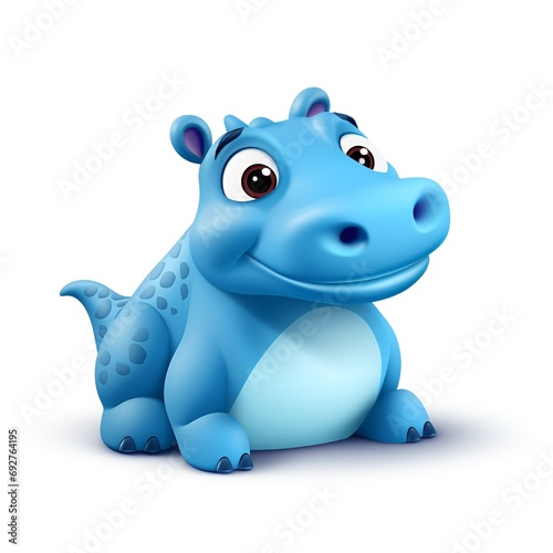 Cute 3D Hippopotamus Cartoon Icon on White Background