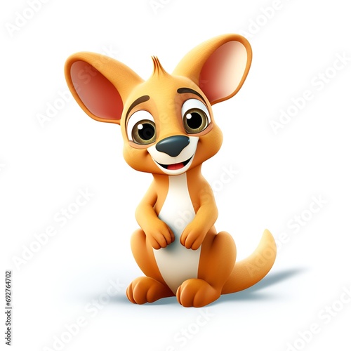 Adorable 3D Kangaroo Cartoon Icon on White Background