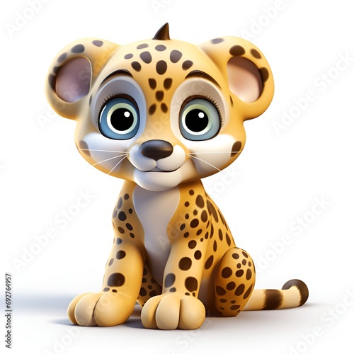 Cute 3D Leopard Icon on White Background