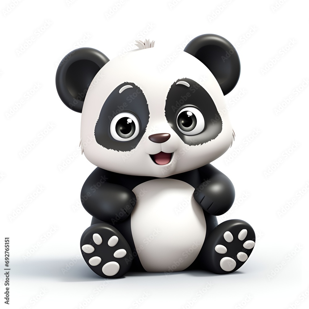 Adorable 3D Panda Cartoon Icon on White Background Adorable 3D Panda Cartoon Icon on White Background