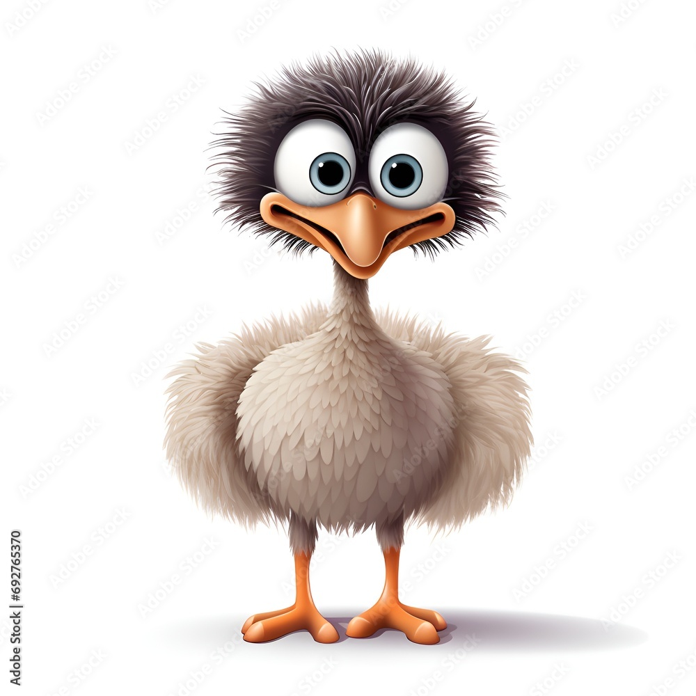 Cute 3D Ostrich Cartoon Icon on White Background