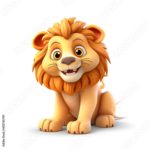 Charming 3D Lion Cartoon Icon on White Background