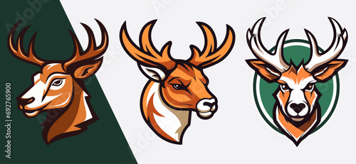 Set of Deer Hunter: Esport and Sport Logo Mascot, Sticker, T-shirt, Vector Cartoon Illustration