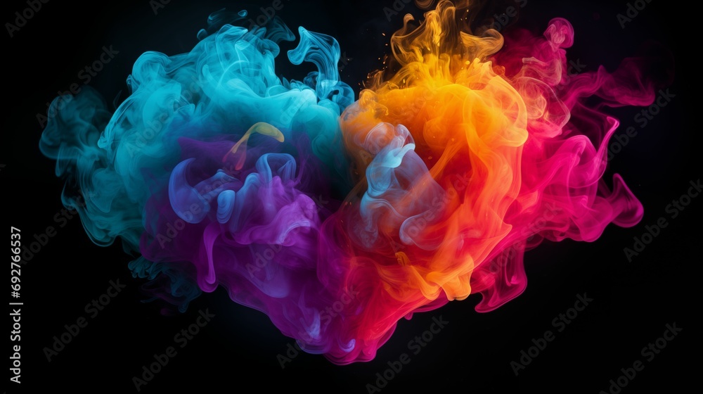 An image of shape of a heart formed by colorful smoke. An image of shape of a heart formed by colorful smoke.