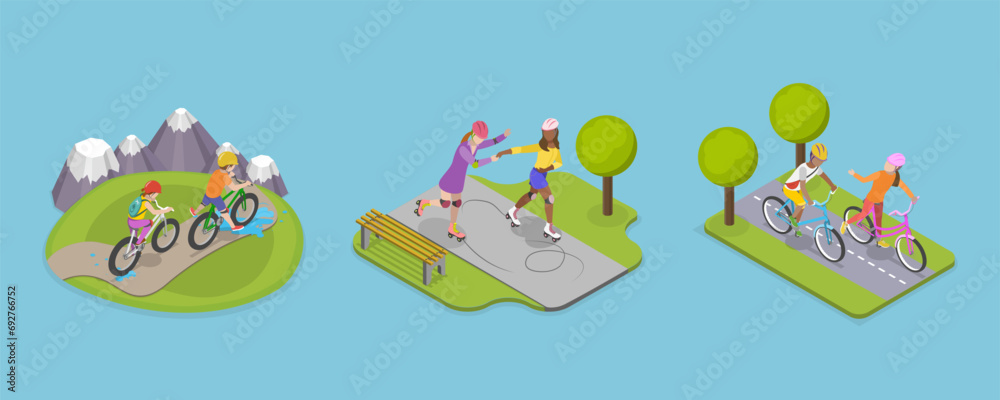 3D Isometric Flat Vector Illustration of Friends Activities, Joyful Young People
